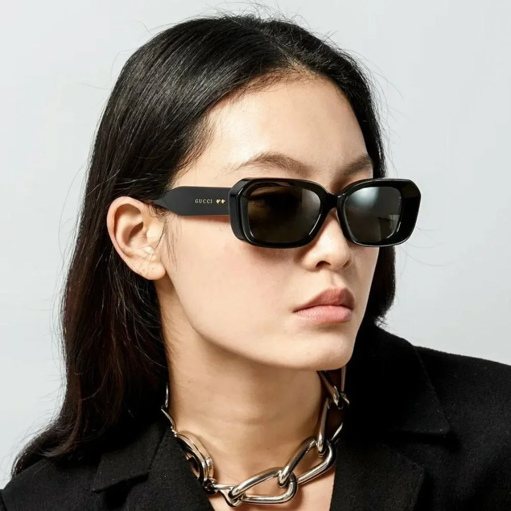 NEW Gucci GG1531SK 001 Black Grey Unisex Rectangle Sunglasses GG 1531SK - Picture 4 of 12